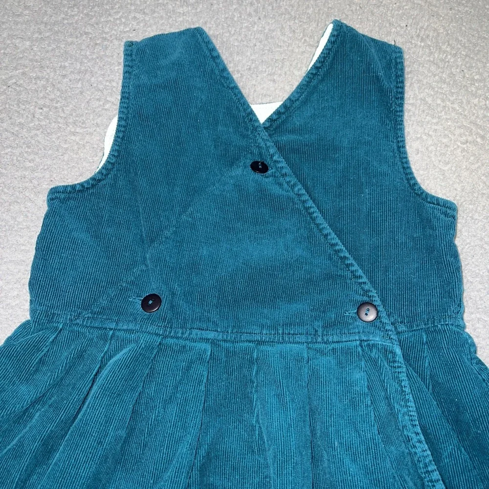 VTG Corduroy Jumper Dress Youth Sz 6X Green Embroidered Bear Made in Philippines
